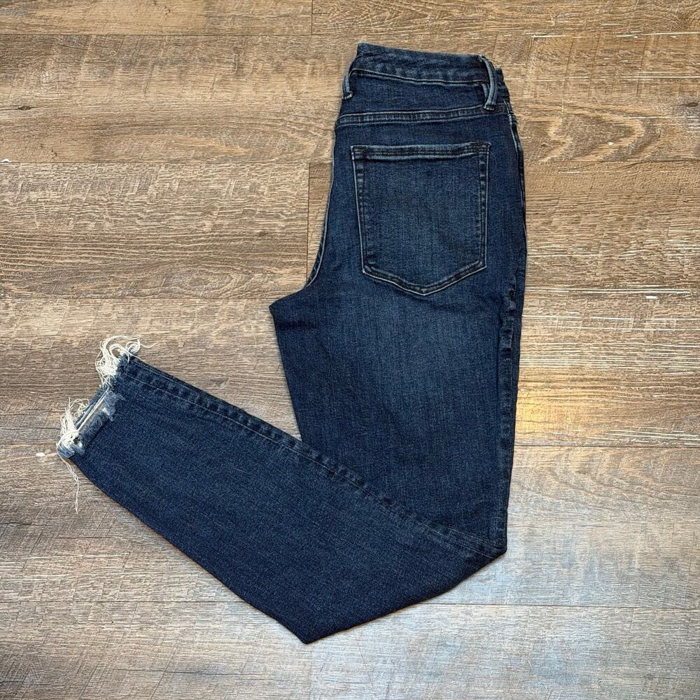 Good American Good Legs Women's 6/28 High Rise Skinny Jeans Raw Hem Dark Wash